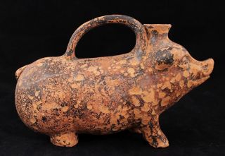 Ancient Bc,  Antique Terracotta Pig Wild Boar Sicilian Rhyton Vessel,  Spouted Jar