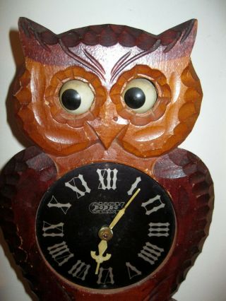 Vintage POPPO Carved Wood OWL CUCKOO CLOCK Moving Eyes Tezuka Japan 5