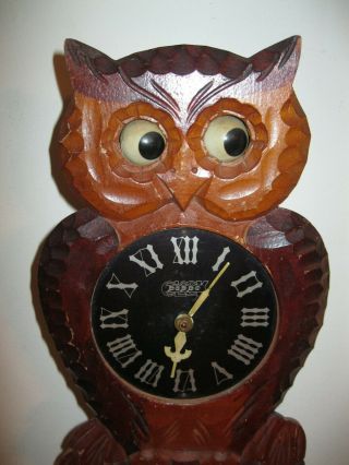 Vintage POPPO Carved Wood OWL CUCKOO CLOCK Moving Eyes Tezuka Japan 6