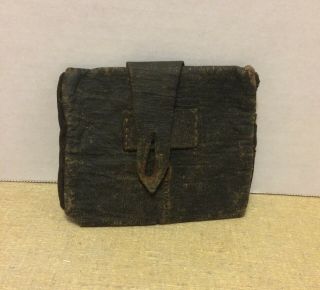 Antique Primitive Revolutionary War 18th Century Leather Wallet 3 " X 3 3/4 "