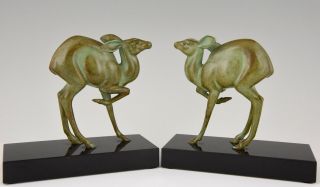 Rischmann Art Deco bronze deer bookends marble base France 1925 2