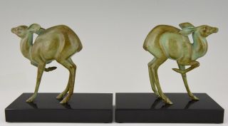 Rischmann Art Deco bronze deer bookends marble base France 1925 4