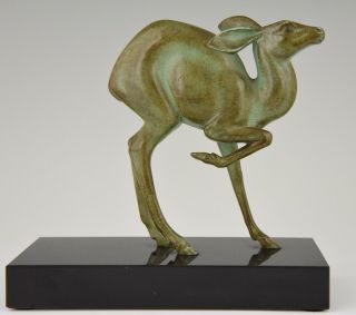 Rischmann Art Deco bronze deer bookends marble base France 1925 6