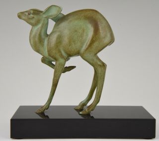 Rischmann Art Deco bronze deer bookends marble base France 1925 7