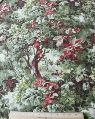 Antique French 19thc Cotton Printed Forest Scenic Home Dec Fabric L - 216 " X W - 32 "