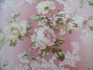 French Victorian Roses & Scroll Home Dec Fabric On Pink Ground C1870 - 80 2ylx31 " W