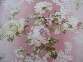 French Victorian Roses & Scroll Home Dec Fabric On Pink Ground c1870 - 80 2yLX31 