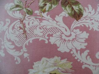 French Victorian Roses & Scroll Home Dec Fabric On Pink Ground c1870 - 80 2yLX31 