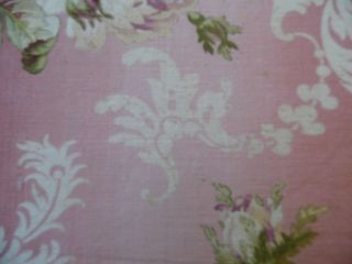 French Victorian Roses & Scroll Home Dec Fabric On Pink Ground c1870 - 80 2yLX31 