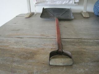 Vintage Primitive Child ' s Toy Metal Snow Shovel Wood Handle Marked PO Made 3