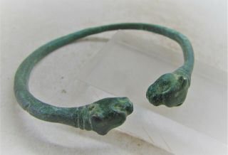 Circa 900 - 1000ad Viking Era Norse Bronze Decorative Bracelet With Serpent Heads