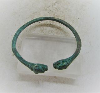 CIRCA 900 - 1000AD VIKING ERA NORSE BRONZE DECORATIVE BRACELET WITH SERPENT HEADS 2