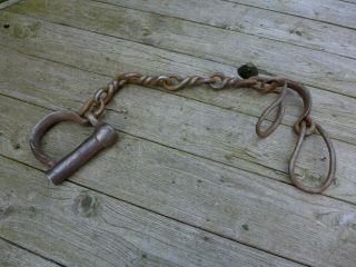 Antique Iron Shackles With One Padlocks,  One Key,  Very Rare And Unique Collector