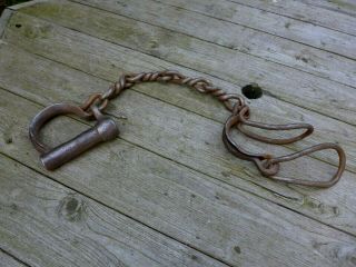 Antique Iron shackles with one padlocks,  one key,  very rare and unique collector 3