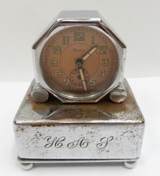 Vintage Alarm Clock & Music Box Swiss Made Renova Desk Table 3 " X 3 " 3/4 Tall