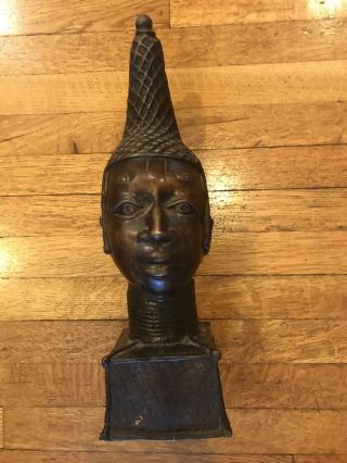 Vintage African Bronze Figural Warrior Bust Sculpture Old Fetish Relic Statue
