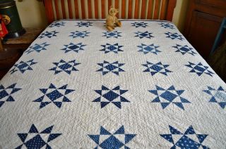 Antique Hand Stitched Blue Ohio Star Quilt