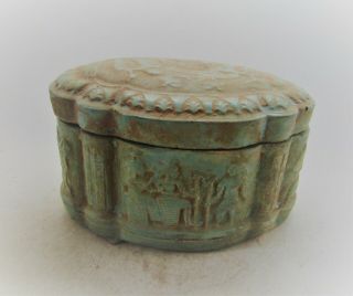 Ancient Egyptian Faience Safe Box With Scenes Very Rare