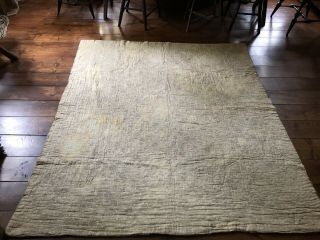 LARGE OLD Antique Handmade Blue Brown Calico Quilt Blanket Textile Worn AAFA 11