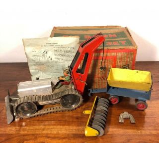 Rare Marx Tin Wind Up Big Barn Climbing Tractor Set W Box & Instructions Playset