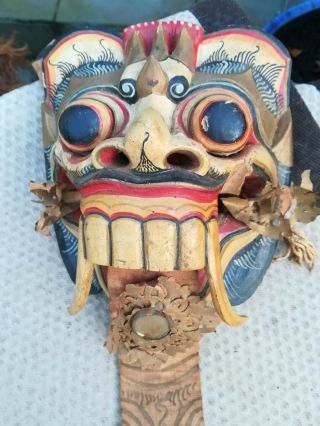 Lion mask from Bali complete with wig,  wooden hand painted. 3