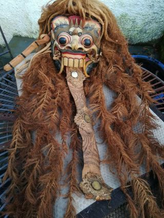 Lion mask from Bali complete with wig,  wooden hand painted. 7