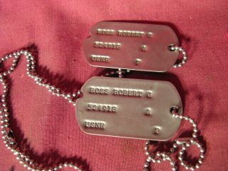 KOREAN WAR U.  S.  NAVY ' Dog - Tag ' Set T - 52 & Insignia Robert G Ross Troy NY 2