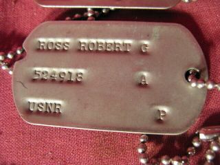KOREAN WAR U.  S.  NAVY ' Dog - Tag ' Set T - 52 & Insignia Robert G Ross Troy NY 3