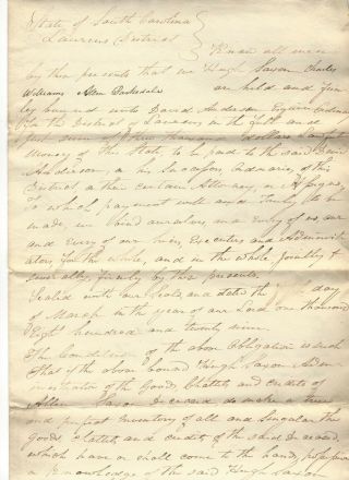 Laurens District,  Sc,  Slave Owner,  Revolutionary War Veterans Sign Bond - - 1839