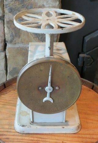 Antique Country Farm Brass Front Food Scale,  9.  75 " Tall,  Circa 1900,  Kitchen