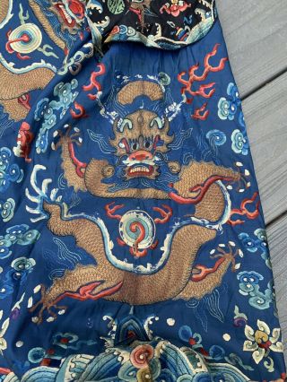 Magnificent Antique Chinese Silk Dragon Robe With Fine Gold Thread Dragons Qing 11