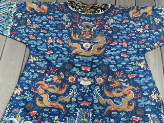 Magnificent Antique Chinese Silk Dragon Robe With Fine Gold Thread Dragons Qing 12