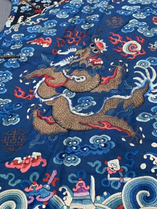 Magnificent Antique Chinese Silk Dragon Robe With Fine Gold Thread Dragons Qing 4