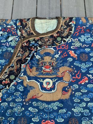 Magnificent Antique Chinese Silk Dragon Robe With Fine Gold Thread Dragons Qing 5