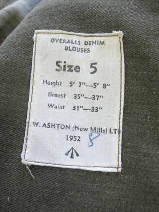 BARELY Vintage 1952 BRITISH ARMY Overalls Denim Blouse IKE Jacket; Size 5 12
