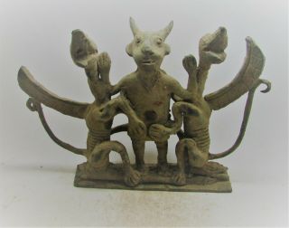 Scarce Ancient Luristan Bronze Figurine Master Of Animals Two Beasts