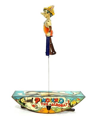 Great Disney 1939 Lithographed Tin Wind - Up Toy " Pinocchio The Acrobat " By Marx