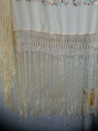 Antique Chinese Hand Embroidered double sided Silk Piano Shawl 55x55 22in Fringe 2