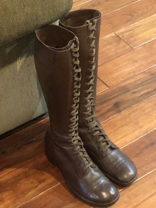 Pre Wwii Us Brown Leather Boots,  Heels Marked Paracord