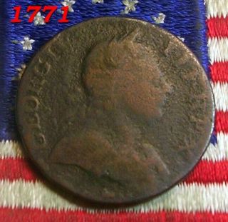 1771 King George Half Penny Colonial American Revolutionary War Coin Historical