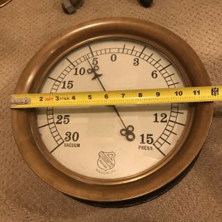 Vintage 12” Ashcroft Iron/Brass Collectible Steam/Vacuum Gauge 2