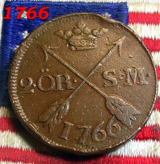 Authentic 1766 2 Ore Arrows Hudson Fur Trade Colonial Revolutionary War Coin Vf