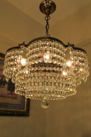 Antique Vnt.  Rare Big Austria Real Swarovski Crystal Chandelier Light 1940 