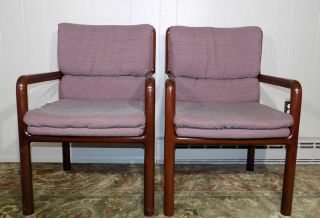 Dunbar arm chairs with exposed hardwood frame Ed Wormley ? w brass tags 5