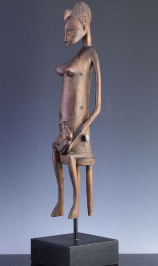 FINELY CARVED AFRICAN DOGON MATERNITY MOTHER CHILD WOOD FIGURE OLD LEAD SEAL 4