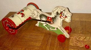 Near 1948 Vintage Fisher Price Pony Horse Chime Pull Toy Complete Musical