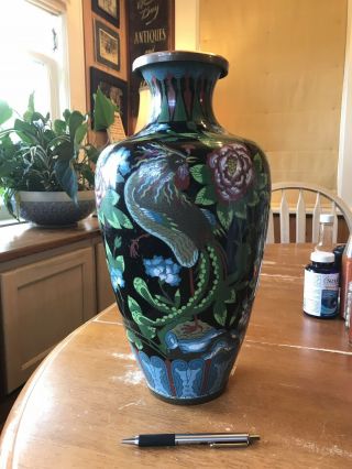Large Antique Chinese Mieping Cloisonne Vase Phoenix And Flowers