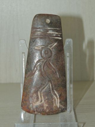Antique Mongolian Carved Stone Amulet With Alien Figure Idol,  God