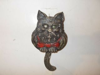 Lux " Black Cat " With Red Ribbon Miniature Pendulette Clock Circa 1930