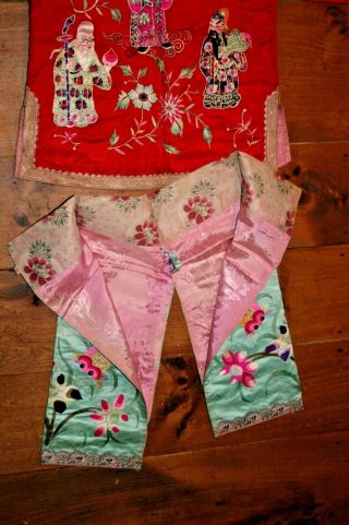 Antique Chinese Silk Embroidered Child ' s Outfit Jacket Pants Robe Pajamas Kimono 10